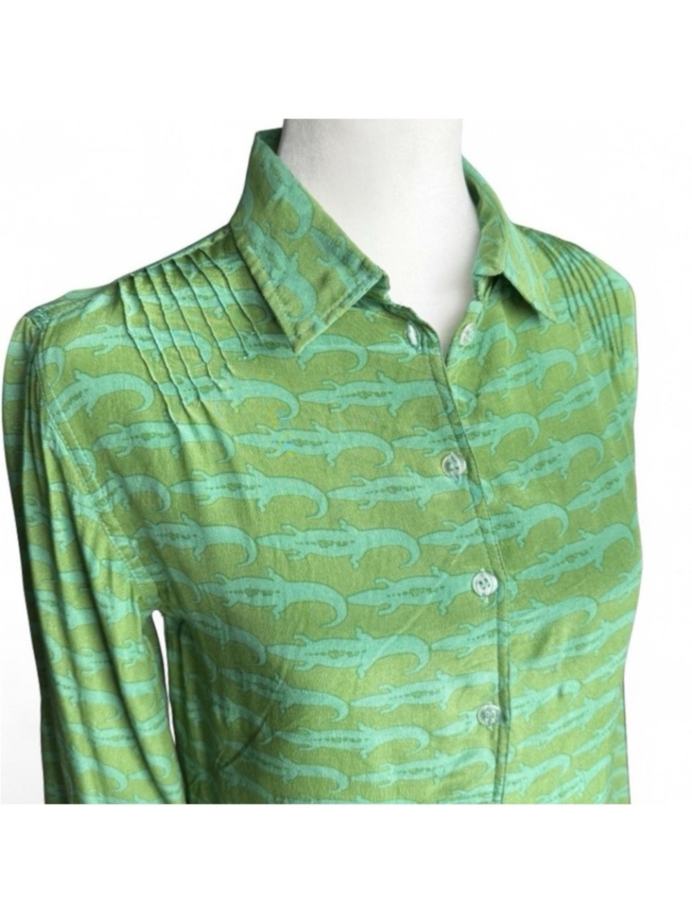 Sheridan French Alligator Print Silk Dress Kelly Green 4 Luxury Tuckernuck